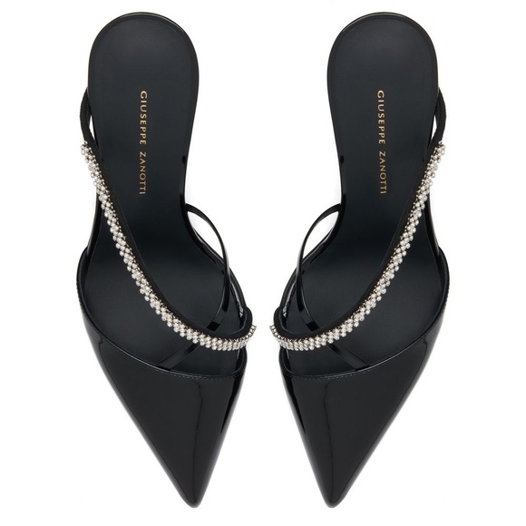 Giuseppe Zanotti Shoes - Elegant Giuseppe Zanotti Shiny Black Heels with Rhinestone Straps